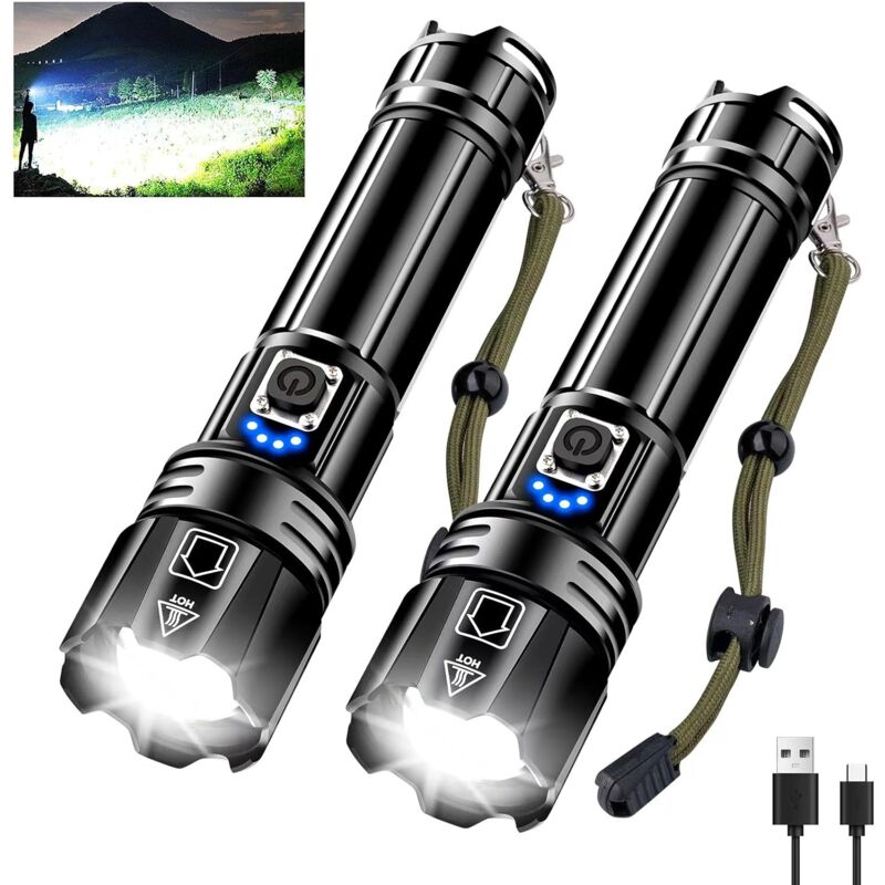foto del prodotto lablanc torcia led super luminosa da 2 pezzi, torcia ricaricabile, potente torcia xhp70.2 con 6 modalit , zoom e impermeabile ipx7, per campeggio,