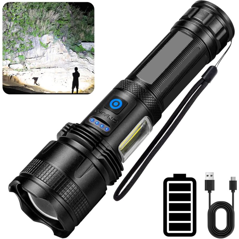 foto del prodotto lablanc torcia led ultra potente, torcia led ricaricabile da 100.000 lumen, super luminosa, 7 modalit , lunga durata, torcia impermeabile per