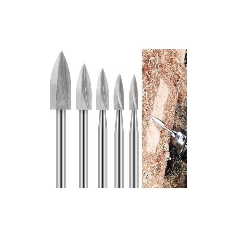 foto del prodotto lablanc utensili per intaglio del legno per utensili rotanti, 5 punte per incisione, set di punte per intaglio del legno con gambo da 1 8 di