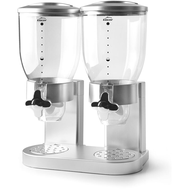 foto del prodotto lacor 62596 dispenser di cereali, frutta secca, pasta e caramelle, doppio contenitore, due contenitori da 2 l, sistema girevole, senza bpa, 27 x
