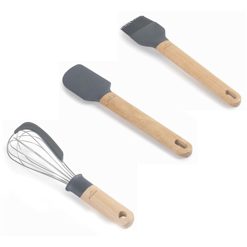 foto del prodotto lacor 68191 set di 3 utensili da pasticceria unite realizzati in silicone grigio e legno liberi di bpa