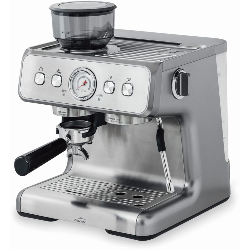 foto del prodotto lacor 69428 caffettiera pro, per la preparazione di tutti i tipi di caff , funzione manuale e automatica, con vaporizzatore e macinacaff ,