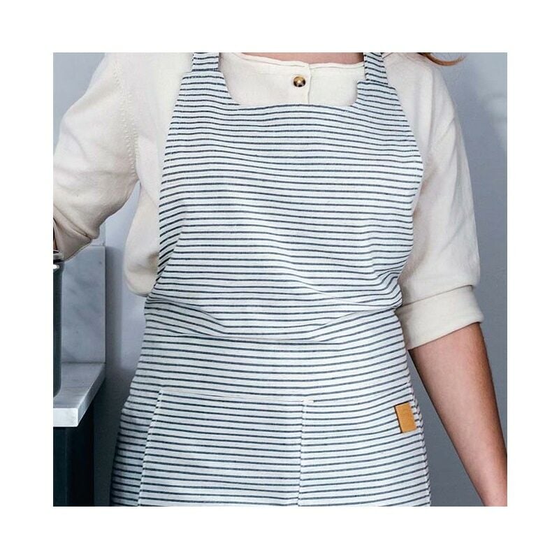 foto del prodotto lacor grembiule da cucina unisex design milan misure 68x83 cm colore bianco blu con righe