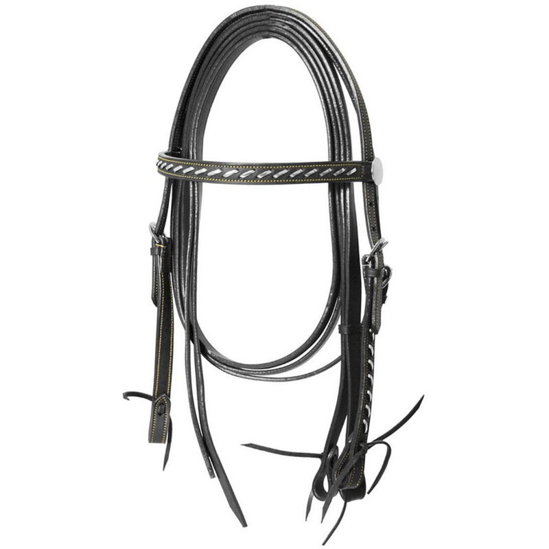 foto del prodotto lakota briglia western diritta con riporti argentati e completa di redini pony, nero