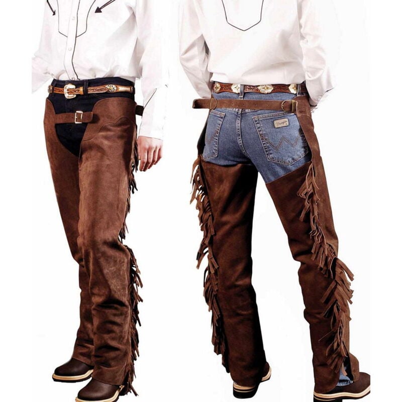 foto del prodotto lakota chaps western in pelle scamosciata con frange e zip s, marrone