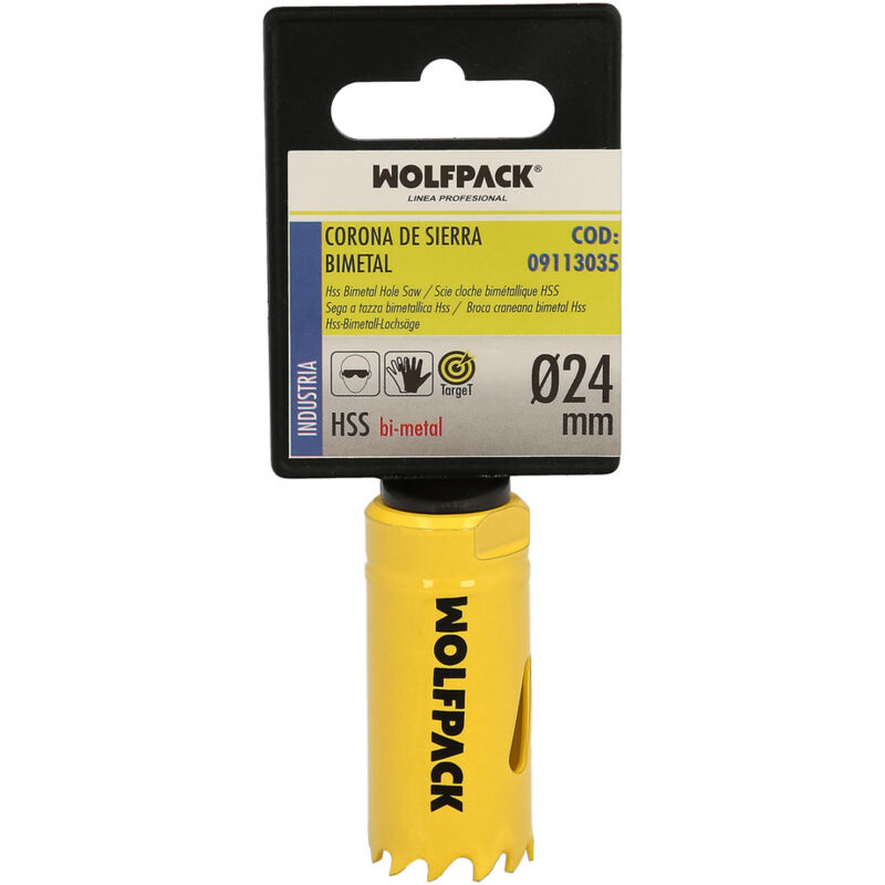 foto del prodotto lama bimetallica 24 mm. temprata termicamente, base rinforzata. lama per legno, fori per legno, acciaio, ferro, plastica