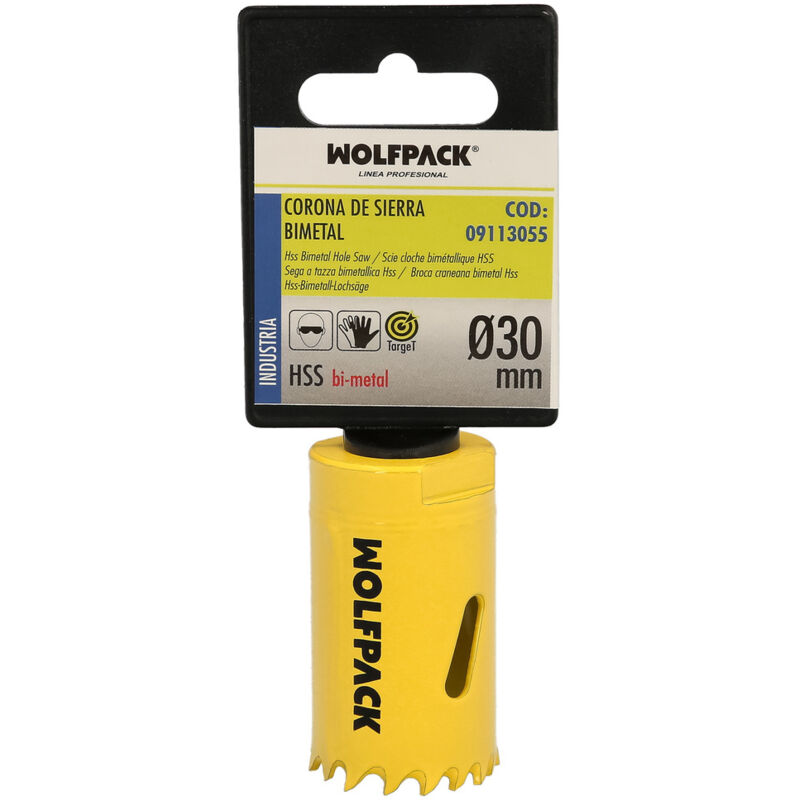 foto del prodotto lama bimetallica 30 mm. temprata termicamente, base rinforzata. corona per legno, punta per fori in legno, acciaio, ferro, plastica, ecc.