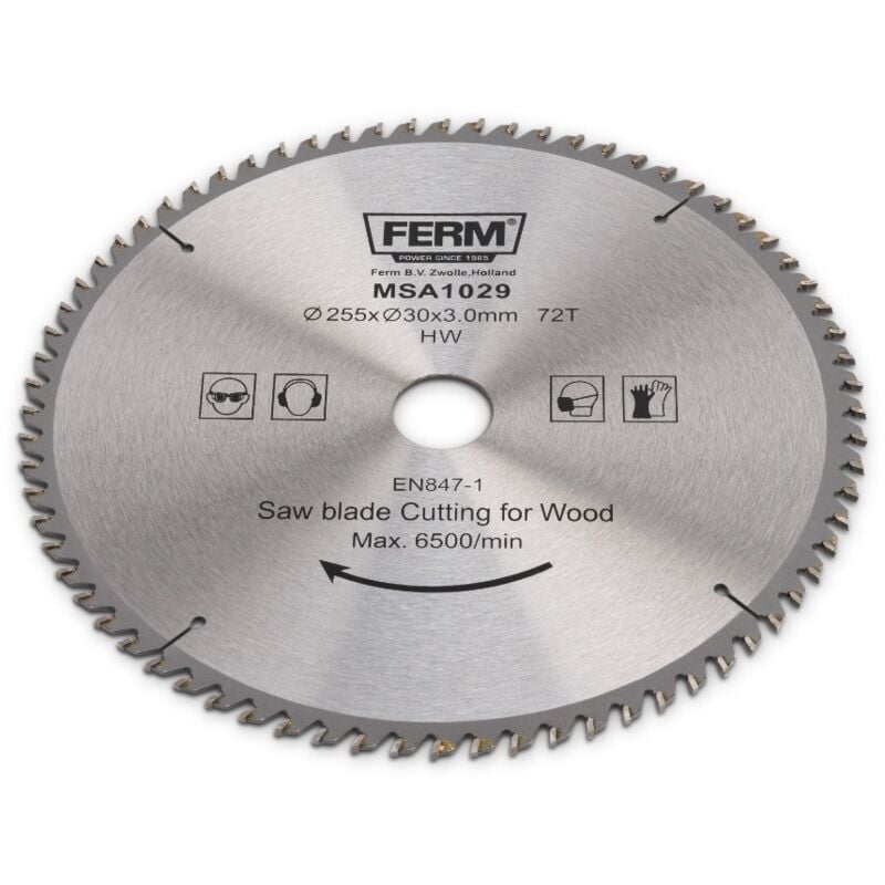 foto del prodotto lama circolare hss 255 x 30 mm 72 denti. per seghe da tavolo e troncatrici ferm