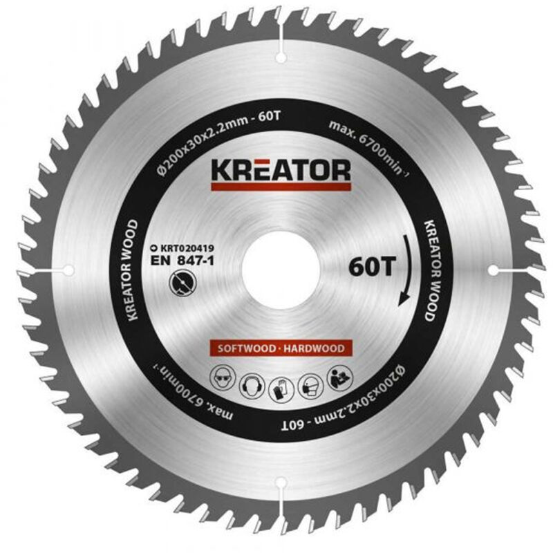 foto del prodotto lama circolare in metallo duro per legno 200mm 60 denti kreator