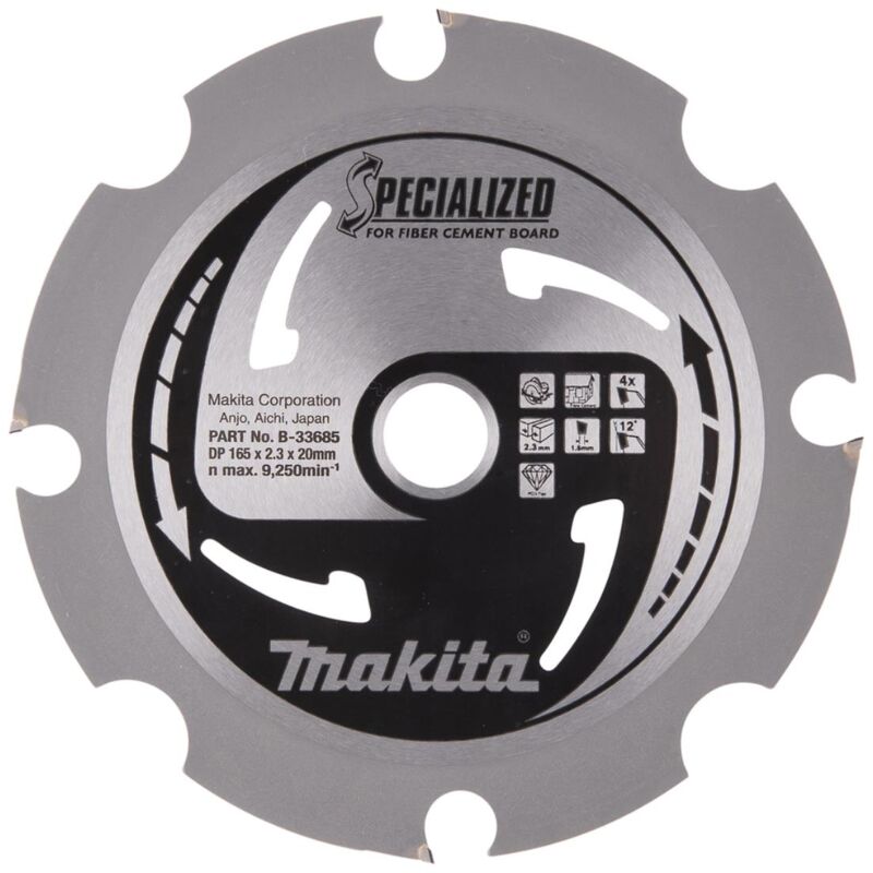 foto del prodotto lama circolare makita, speciale, pcd pcd 165 x 20 mm 4 denti pannelli in fibrocemento