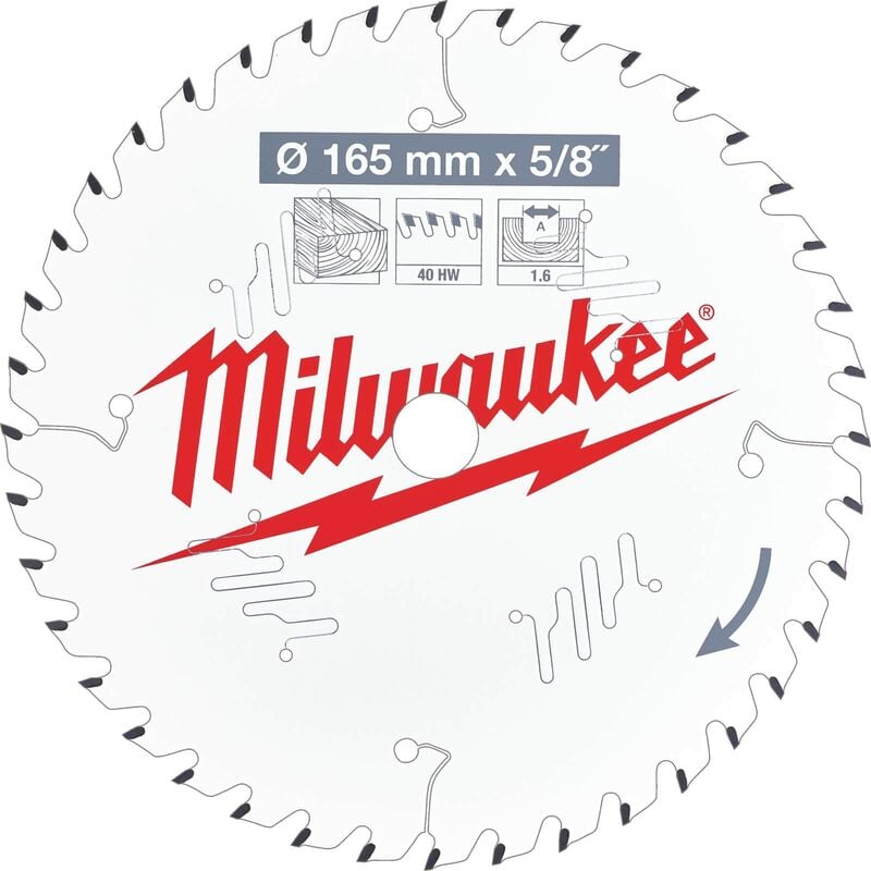 foto del prodotto lama circolare milwaukee 40 denti 1,6x165mm 4932471312