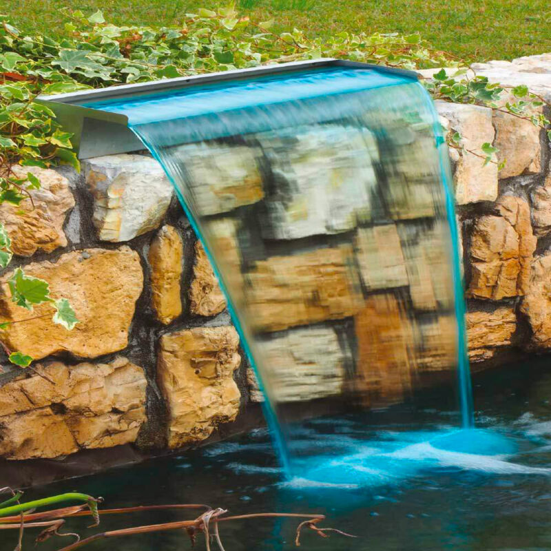 foto del prodotto lama d acqua effetto a cascata per piscina o laghetto 90x14xh11 cm in acciaio inox lucido