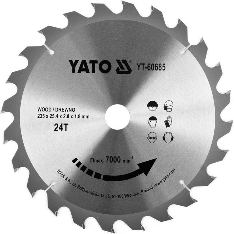 foto del prodotto lama da taglio widia per legno 235x24tx25.4mm yt 60685 yato