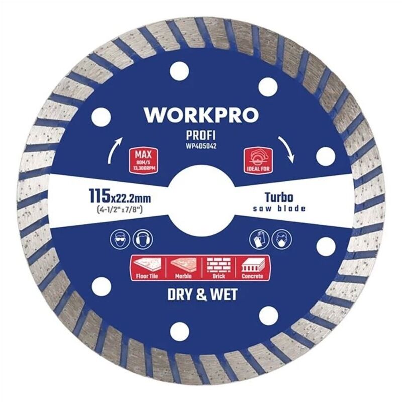 foto del prodotto lama diamantata, profi turbo segmentato 115x22,2mm. workpro