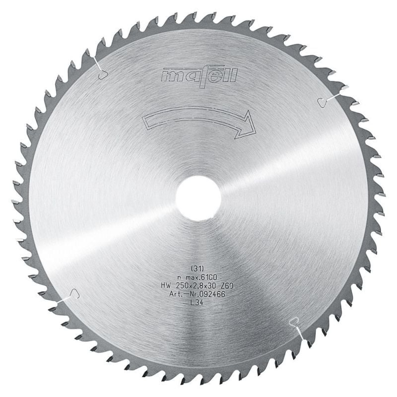 foto del prodotto lama mafell hm 250 x 1,8 2,8 x 30 mm, z 60, wz, per tagli fini 092466