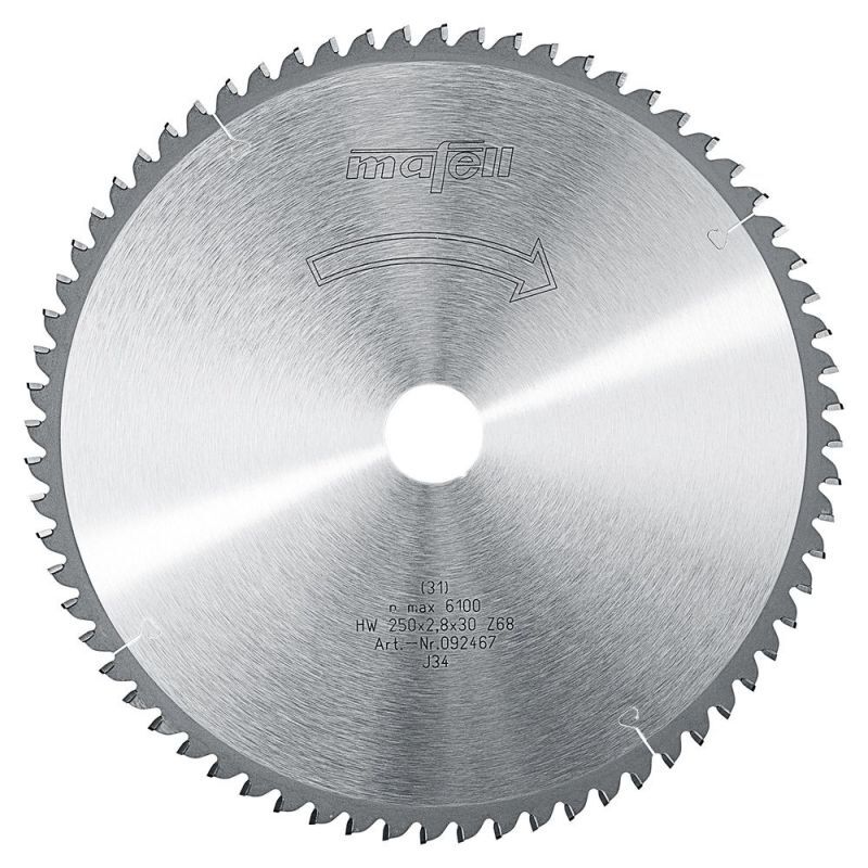 foto del prodotto lama mafell hm 250 x 1,8 2,8 x 30 mm, z 68, fz tr, per profili in plastica e alluminio 092467