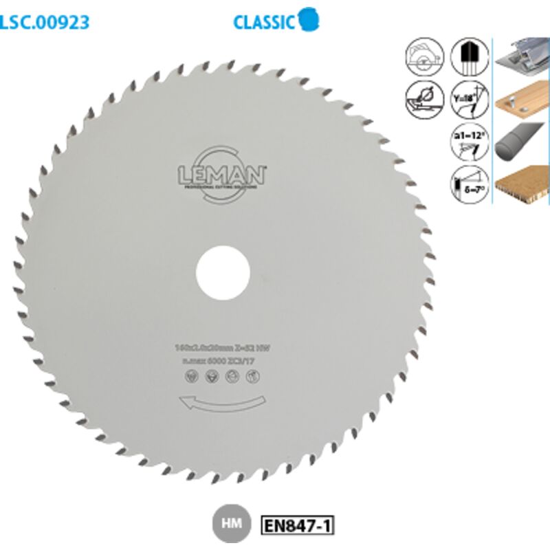 foto del prodotto lama multimateriale in metallo duro per elettroutensile troncatrice - 235 mm - sp. 2.0 1.4 - al. 30 mm - 90 denti leman 923.235.3090