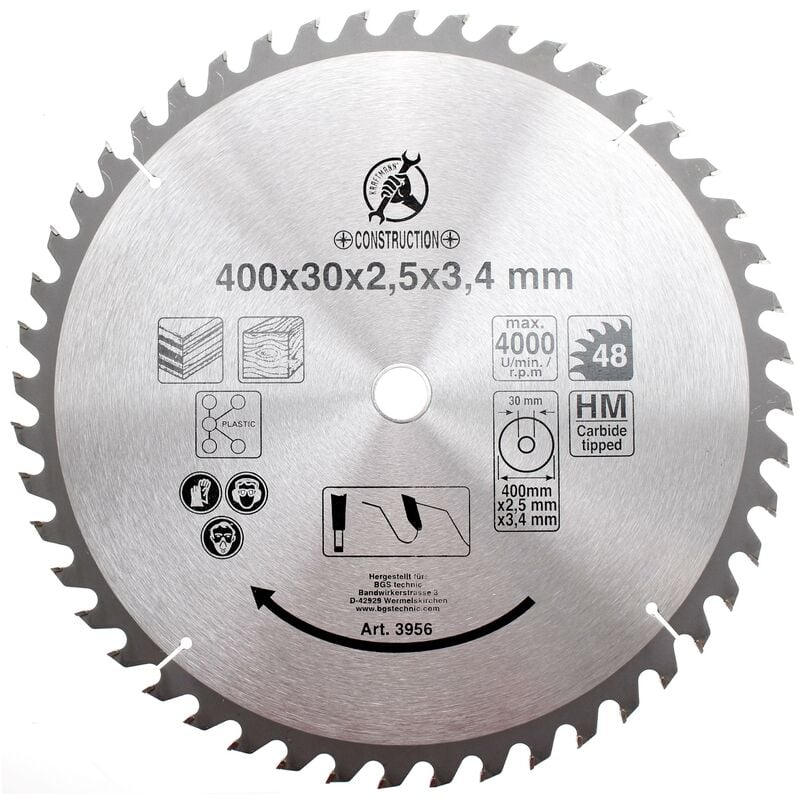 foto del prodotto lama per sega circolare con punte in metallo duro 400 x 30 x 3,4 mm 48 denti