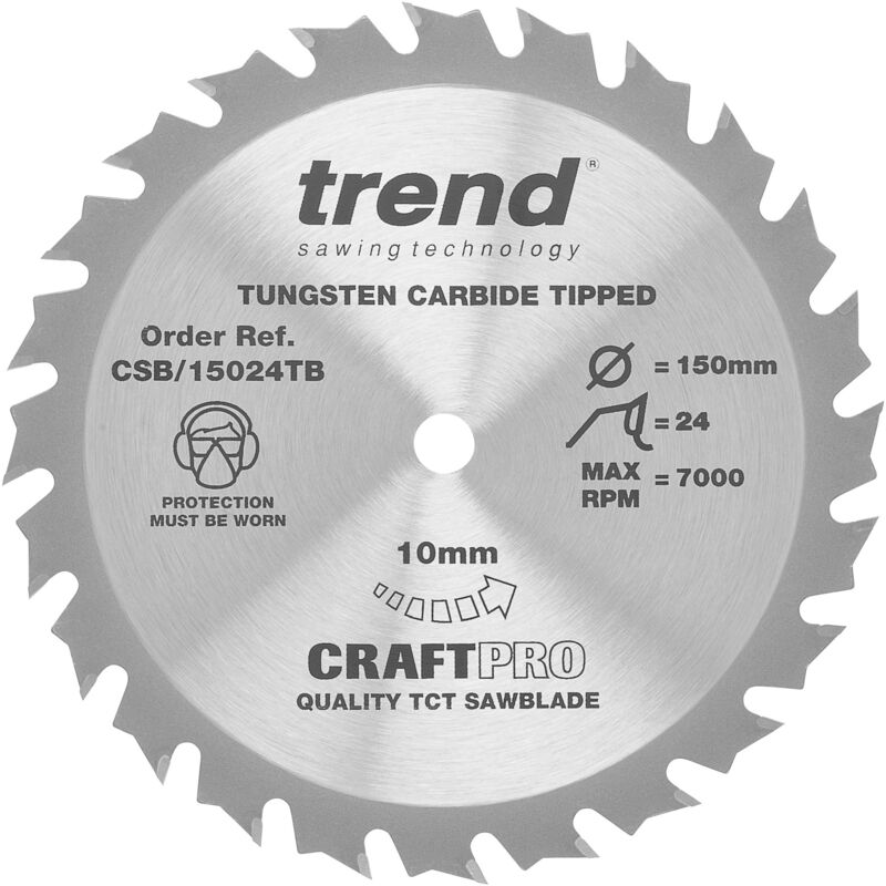 foto del prodotto lama per sega circolare craftpro a kerf sottile tct per seghe circolari einhell te cs18li pxc, 150 mm x 24 denti x foro da 10 mm, punta in carburo di