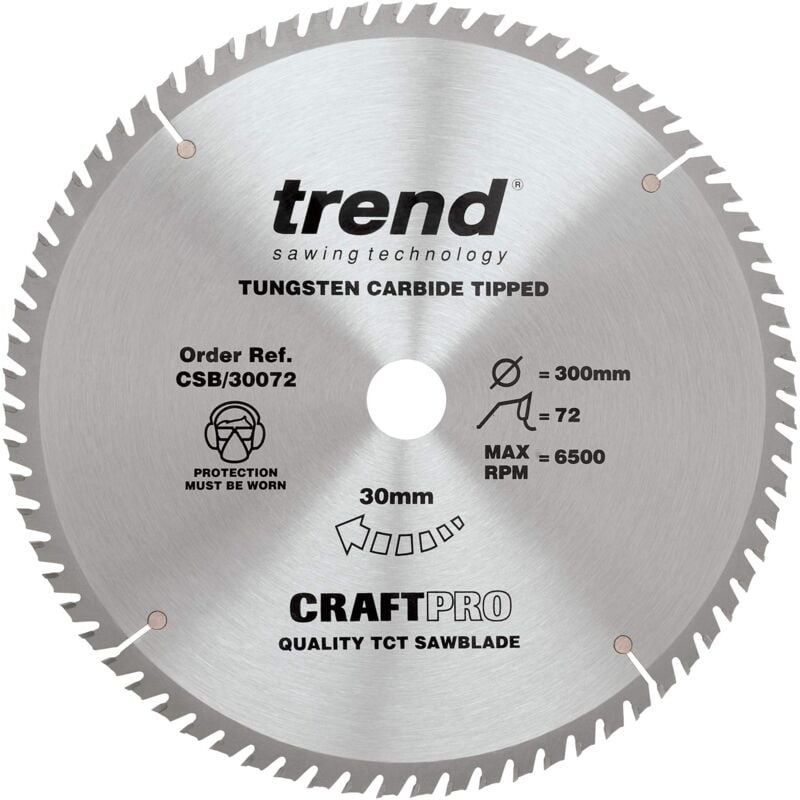 foto del prodotto lama per sega circolare craftpro tct, diametro 300 mm x 72 denti x foro 30 mm, punta in carburo di tungsteno, csb 30072 trend