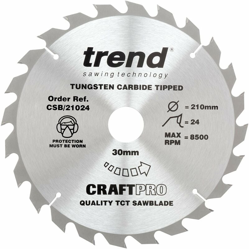 foto del prodotto lama per sega circolare craftpro tct per uso generico per seghe da banco, diametro 210 mm x 24 denti x foro 30 mm, punta in carburo di tungsteno,