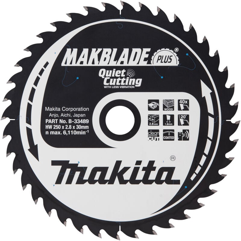 foto del prodotto lama per sega circolare makita makblade plus tct 250 mm x 30 mm 40 denti legno