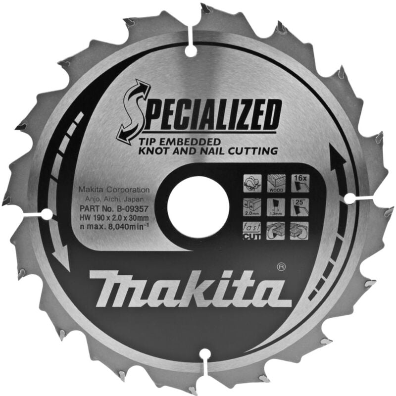 foto del prodotto lama per sega circolare makita, tagliente incassato 190 x 30 mm 16 denti