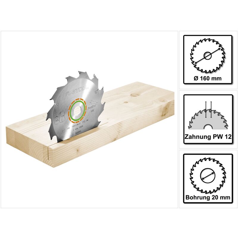 foto del prodotto lama per sega circolare panther hw 160 x 20 x 1,8 pw12 12 denti 500460 festool