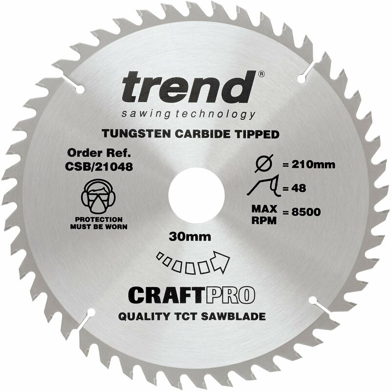 foto del prodotto lama per sega tct combinata craftpro, diametro 210 mm x 48 denti x foro 30 mm, punta in carburo di tungsteno, csb 21048 trend