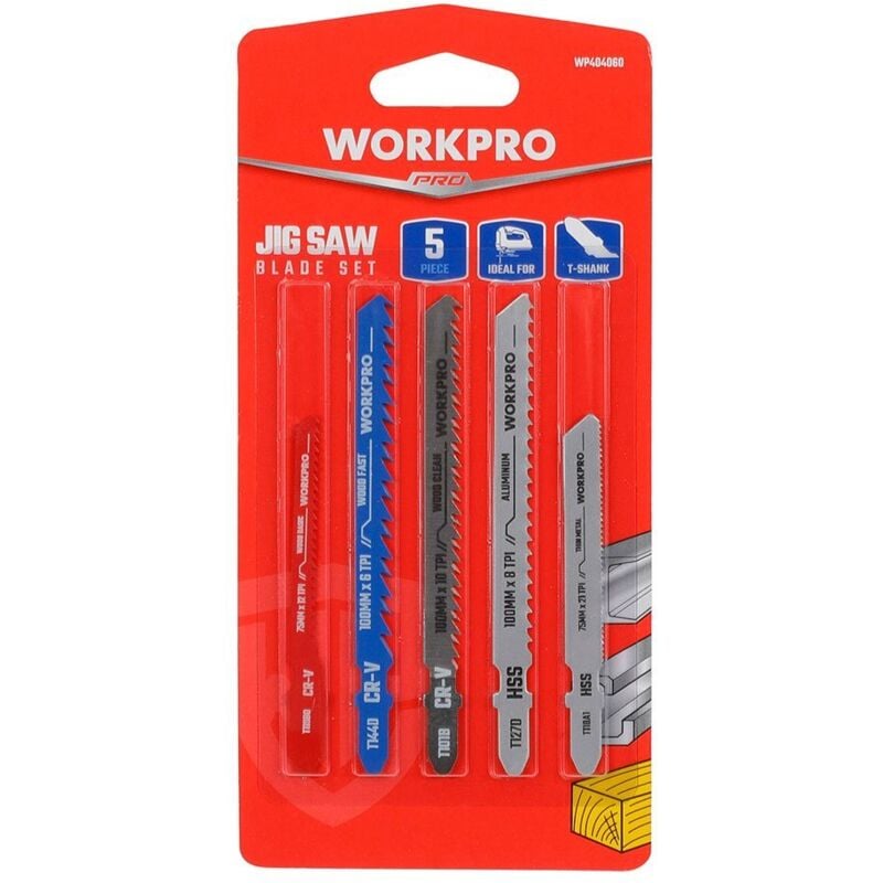 foto del prodotto lama per seghetto alternativo, set di 5 pezzi, legno e metallo. workpro