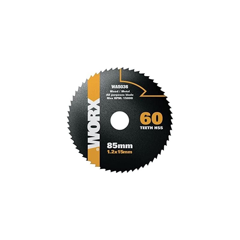 foto del prodotto lama tct diametro 85 mm 60 denti per sega circolare worx taglio legno metallo