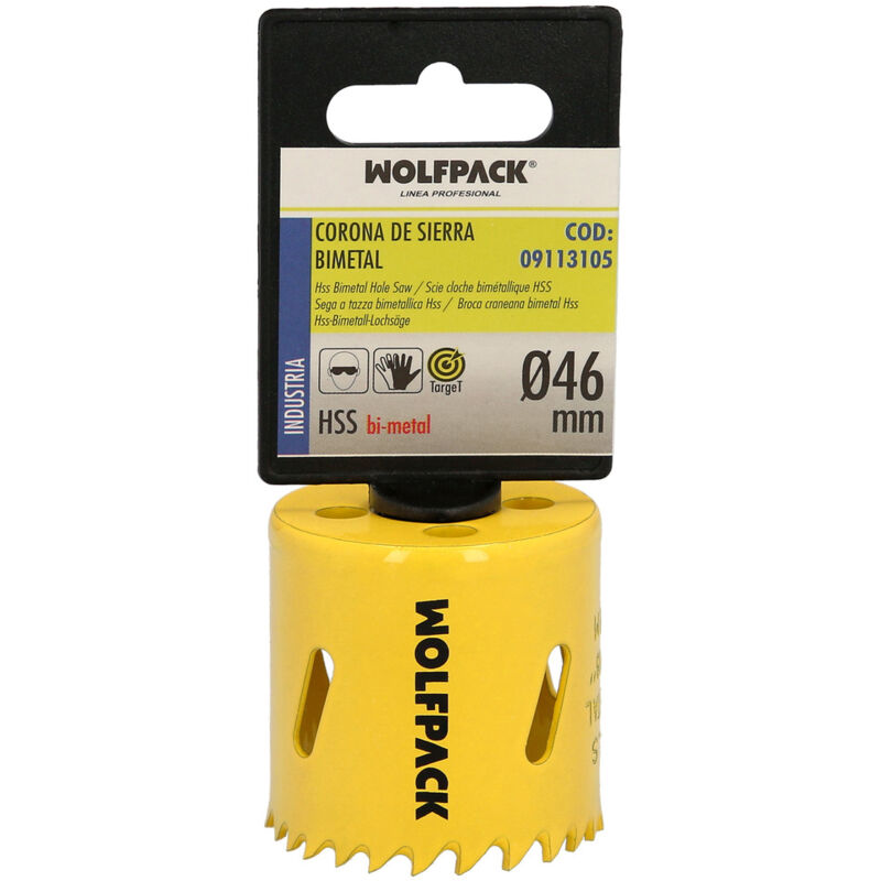 foto del prodotto lame bimetalliche 46 mm. temprate termicamente, base rinforzata. corona per legno, fori per legno, acciaio, ferro, plastica, ecc.