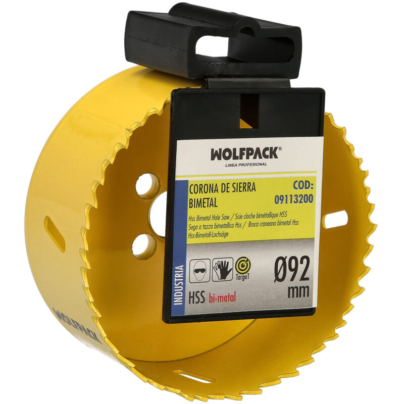 foto del prodotto lame bimetalliche 92 mm. temprate termicamente, base rinforzata. corona per legno, fori per legno, acciaio, ferro, plastica, ecc.