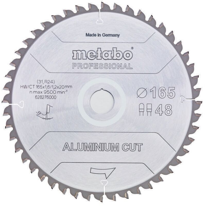 foto del prodotto lame de scie circulaire d165x paisseur 1,2xal sage 20mm fz tr z. 48 angle de coupe 5 degr s metabo