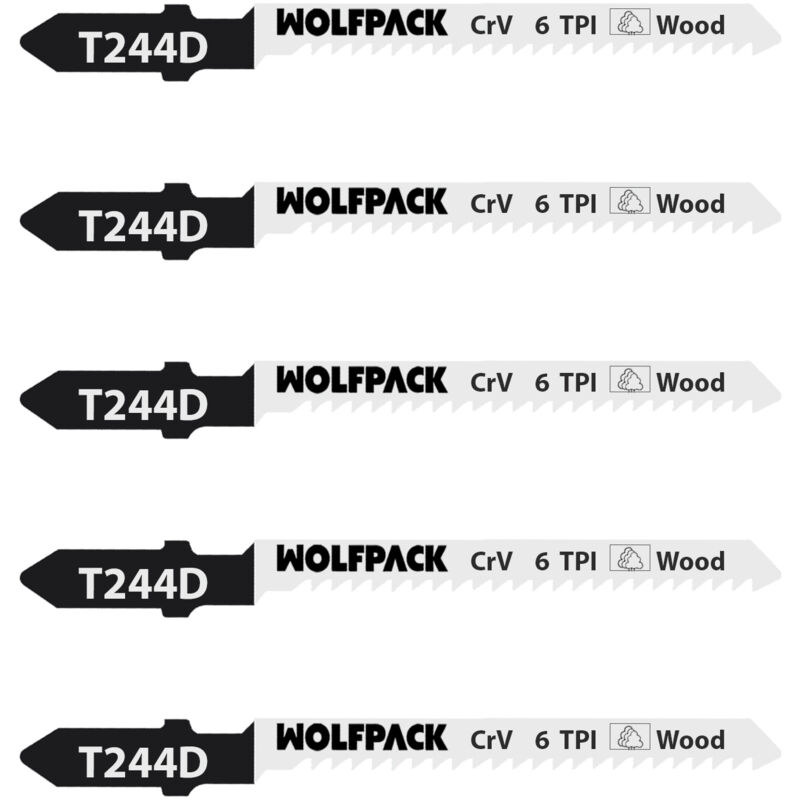 foto del prodotto lame per seghetto alternativo per taglio grossolano del legno, 5 pezzi. lama al cromo vanadio 58. attacco a t universale