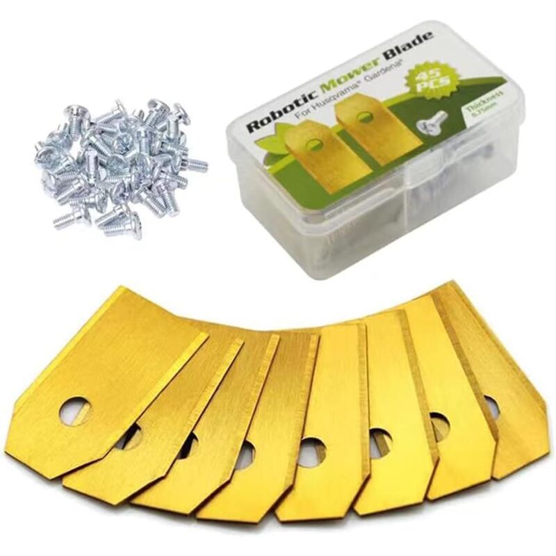 foto del prodotto lame per tosaerba, 30 lame in titanio per tosaerba per tutti i robot tagliaerba husqvarn automower yardforce gardena 3g 0,75 mm con 30 viti, lame