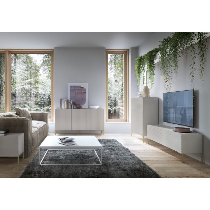 foto del prodotto lammelo comodino con gambe dorate taupe grigio beige on gambe dorate selsey