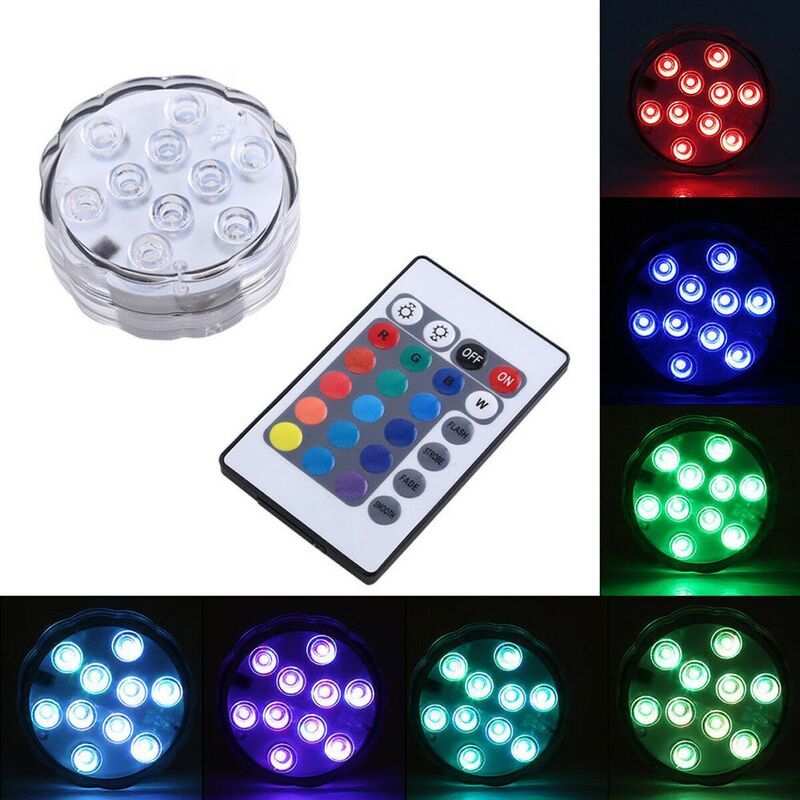 foto del prodotto lampada 10 led luce con telecomando acquario sommergibile rgb ip65 impermeabile
