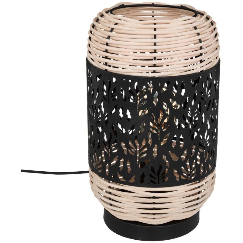 foto del prodotto lampada a cilindro cosy in metallo nero e rattan h30cm atmosphera cr ateur d int rieur
