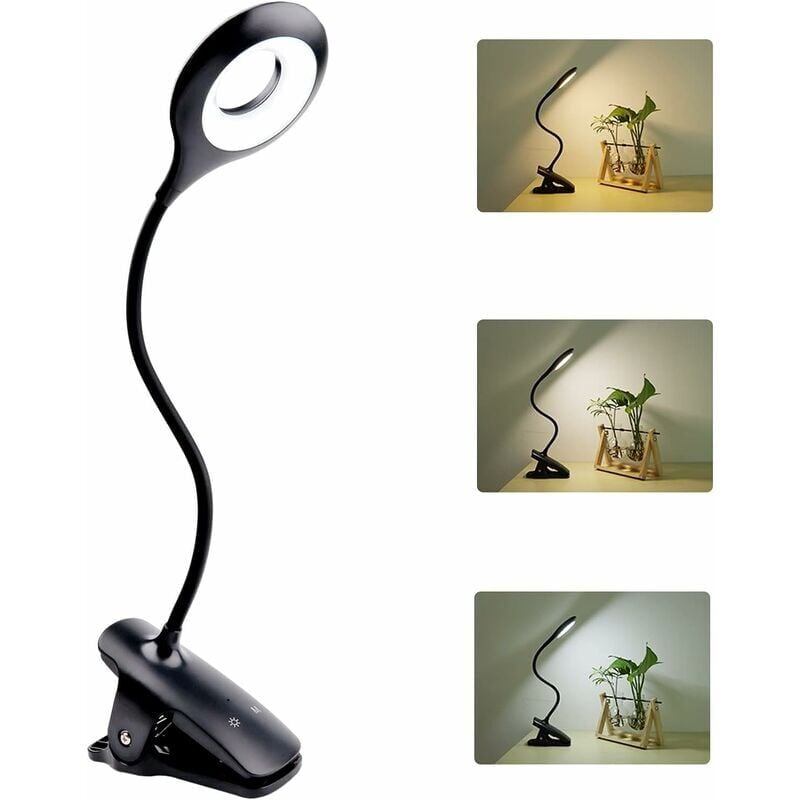 foto del prodotto lampada a clip, luce di lettura dimmerabile con clip, lampada notturna con controllo touch usb con clip per bambini
