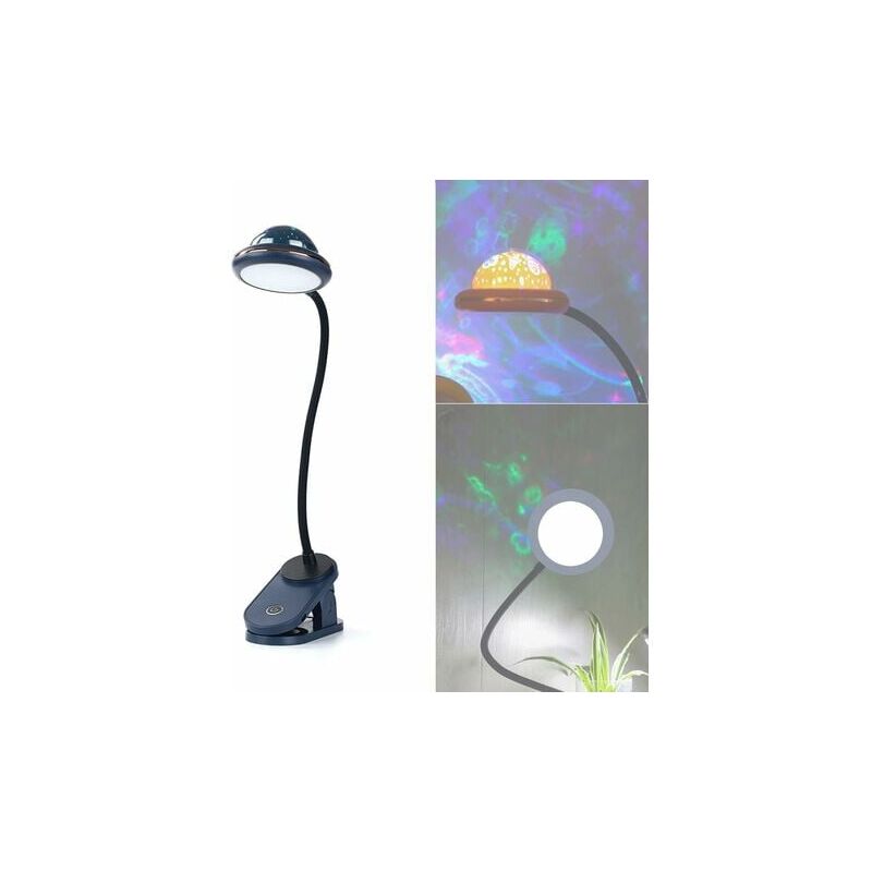 foto del prodotto lampada a clip per bambini, luce di lettura a led ricaricabile tramite usb con proiezione di stelle, lampada da comodino a collo di cigno,