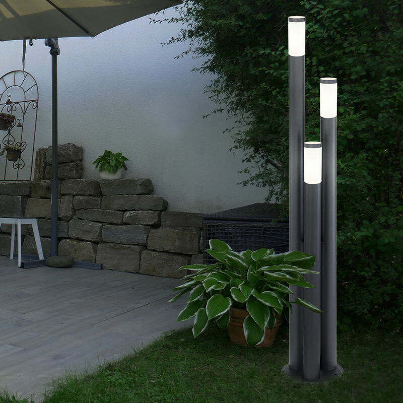 foto del prodotto lampada a colonna per esterno 170 cm piantana da giardino in acciaio inox piantana da terrazzo grande, tre colonne in antracite, 3x e27, 28 cm