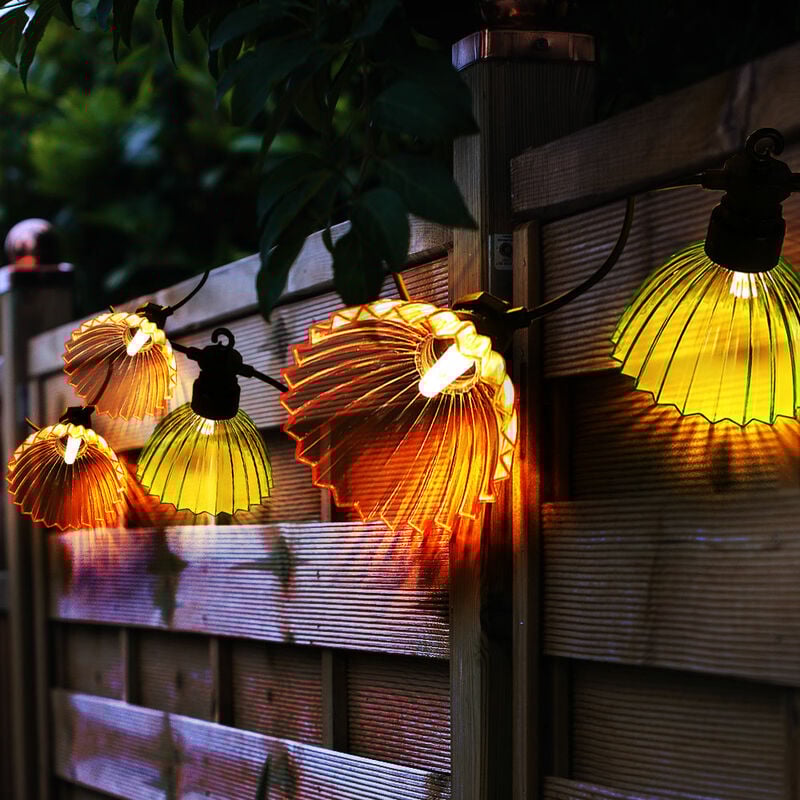 foto del prodotto lampada a energia solare catena di luci per esterni lampada da giardino, paralumi colorati, nero, 10x led 3000 kelvin bianco caldo, lxlxa 360x8,5x10cm