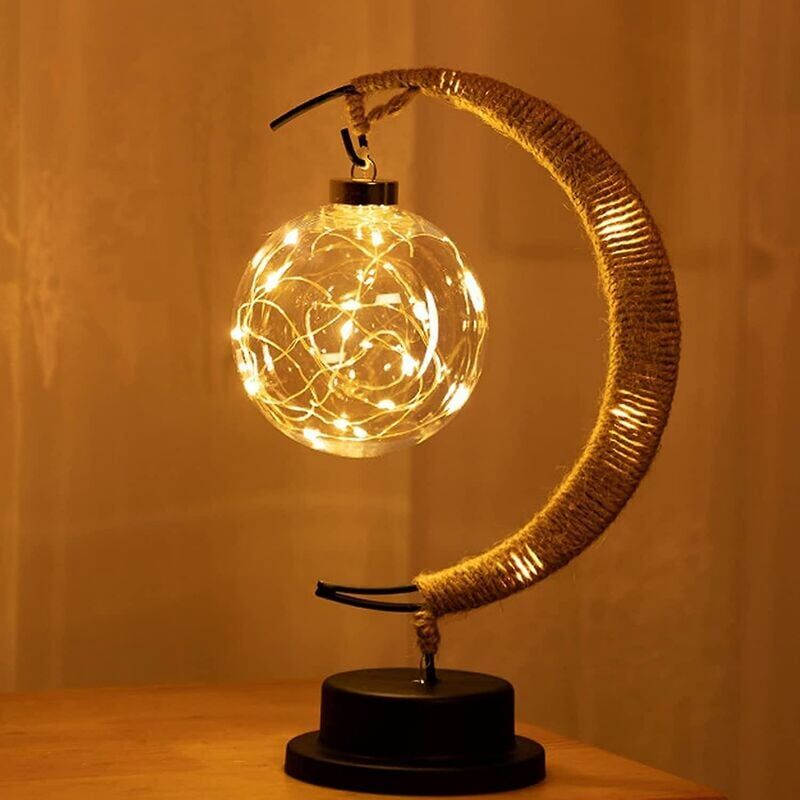 foto del prodotto lampada a forma di luna incantata lampada a forma di luna sospesa con supporto, lampada a forma di mezzaluna