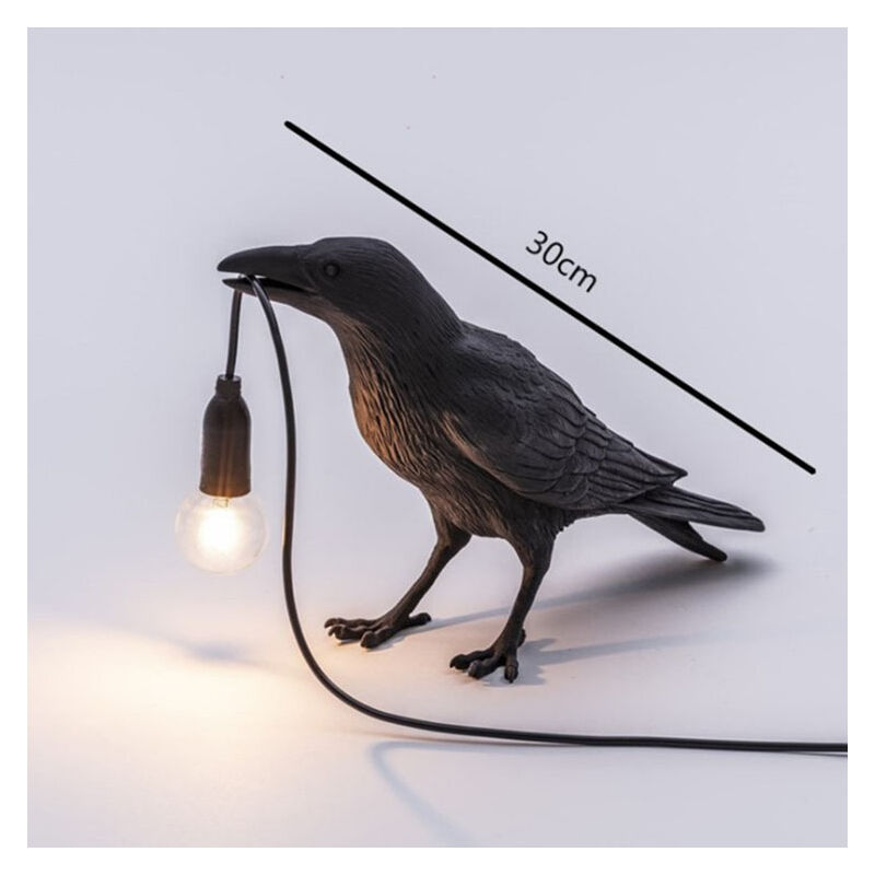 foto del prodotto lampada a forma di uccello in resina, lampada da tavolo d attesa, lampada da tavolo nera, lampada da comodino a forma di corvo, nera