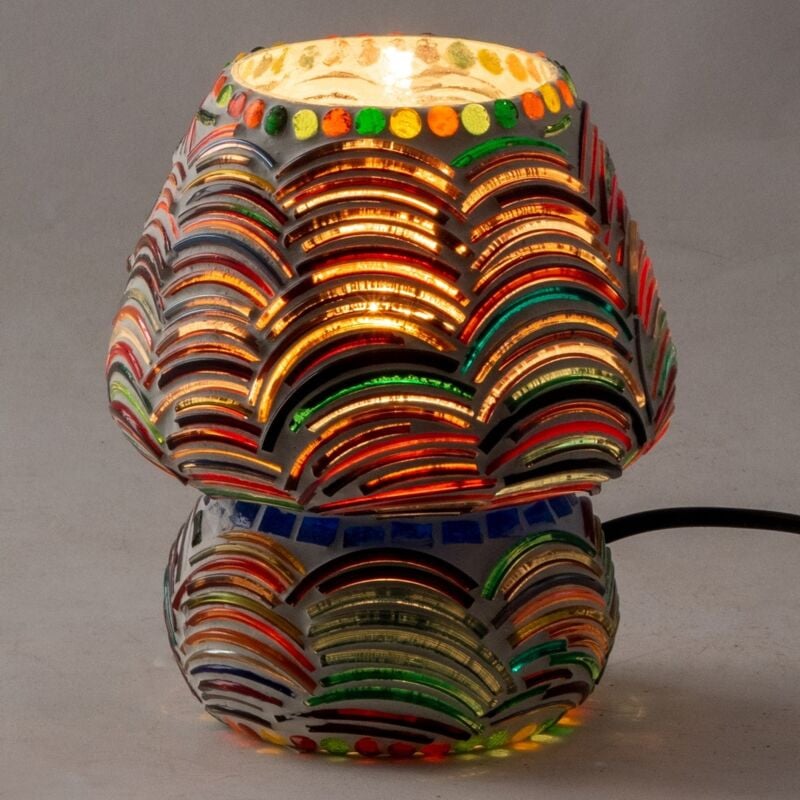 foto del prodotto lampada a fungo in mosaico rosso in stile etnico per la decorazione della casa e un regalo originale