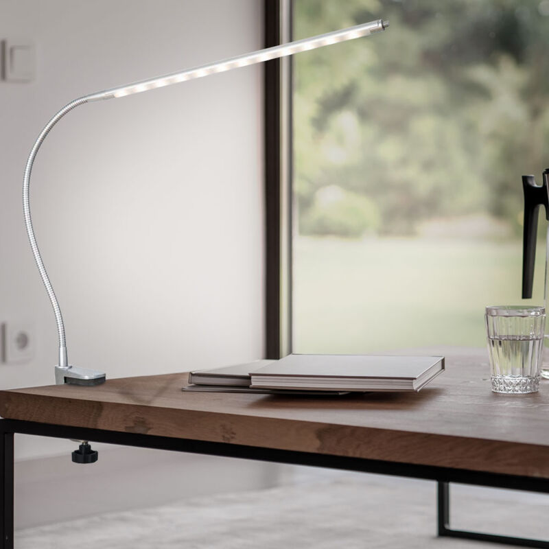 foto del prodotto lampada a led a morsetto da tavolo lampada da tavolo regolabile argento, metallo, 1x led bianco caldo, lxh 38x60 cm