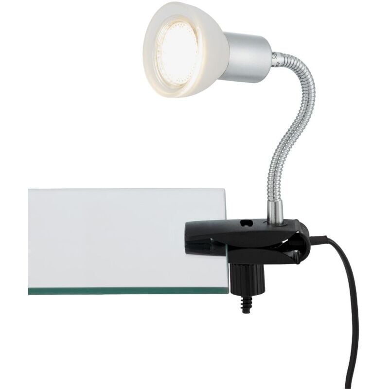 foto del prodotto lampada a led con morsetto, interruttore a cavo, braccio flessibile, 1xgu10, 3 w, bianco, metallo e vetro briloner