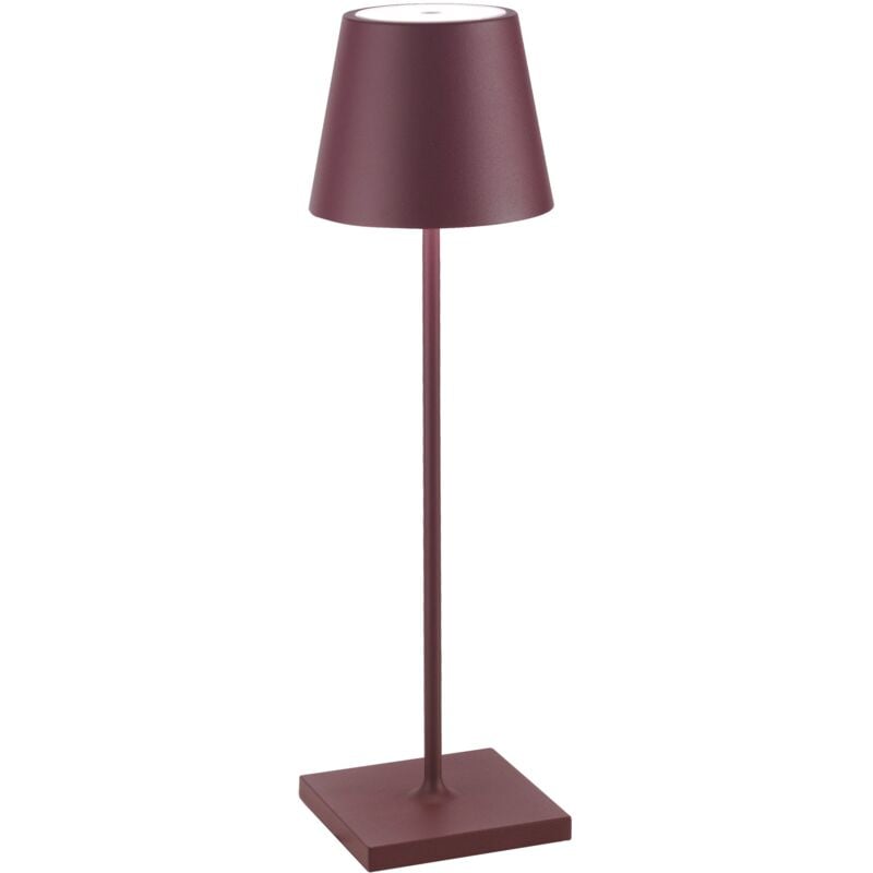 foto del prodotto lampada a led da tavolo poldina pro bordeaux ricaricabile e dimmerabile con batteria fino a 12 ore. da uso esterno ip65