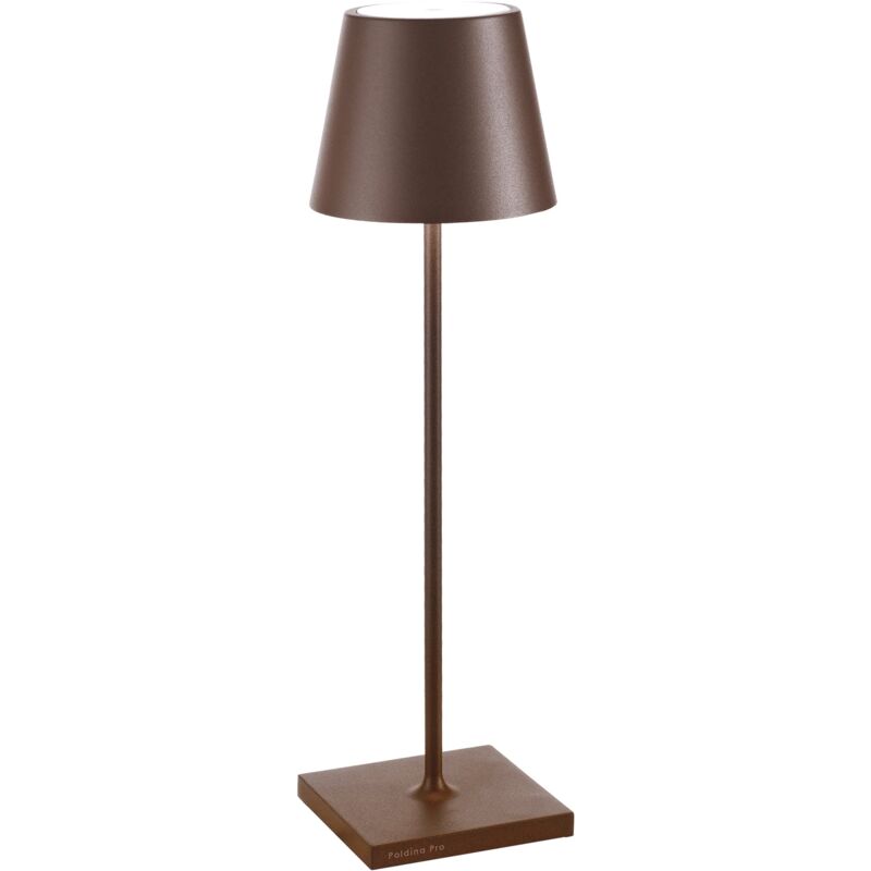 foto del prodotto lampada a led da tavolo poldina pro corten ricaricabile e dimmerabile con batteria fino a 12 ore. da uso esterno ip65